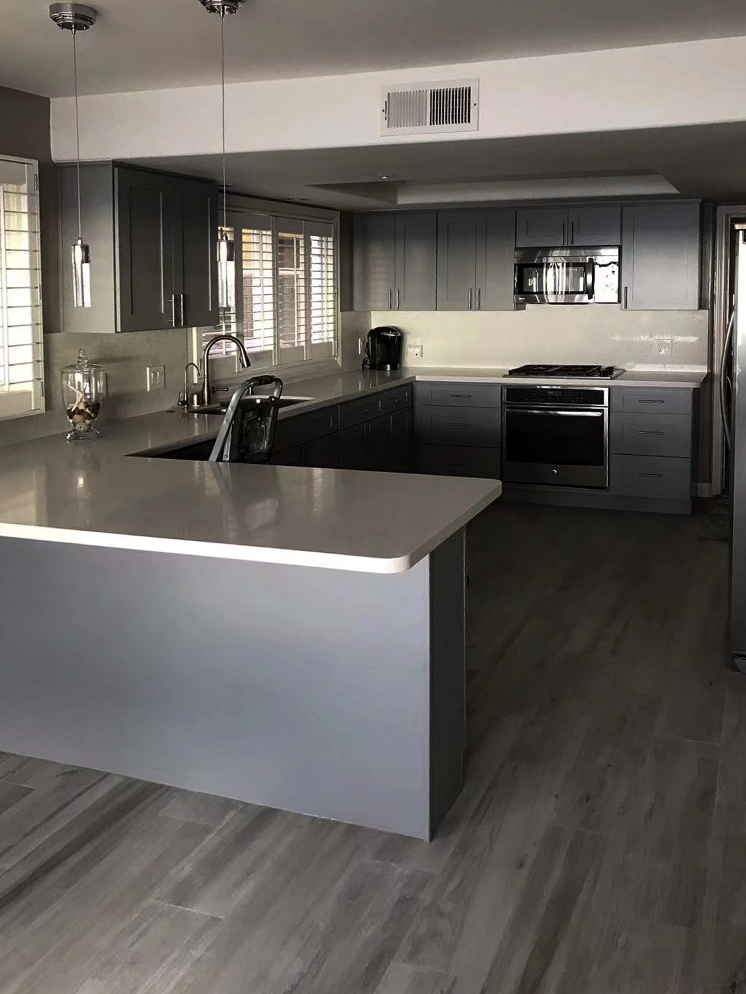 a grey kitchen