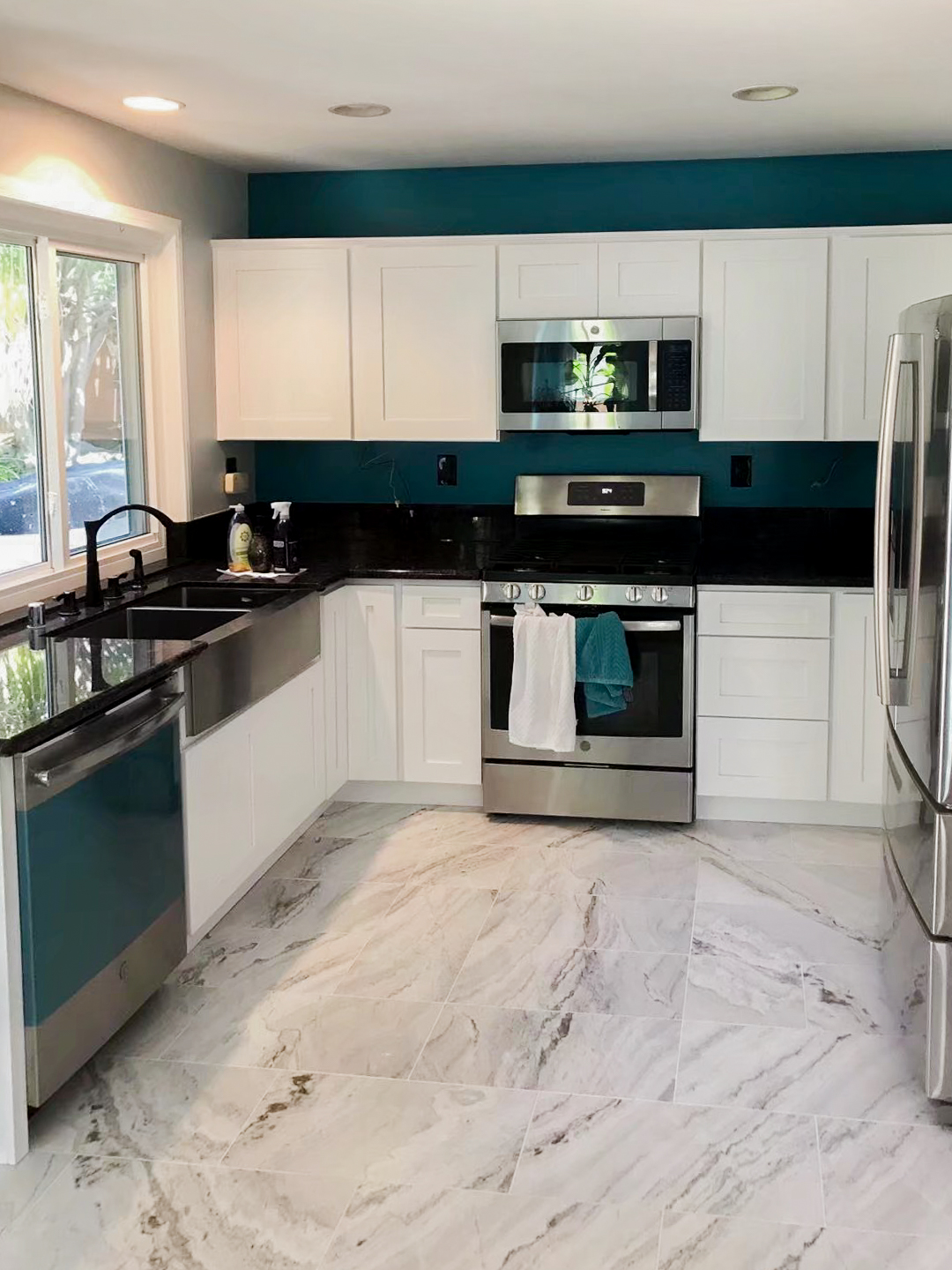 Teal and White Kitchen